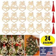 24PCS Christmas Wooden Hollow Ornaments Tree Hanging Tags Crafts Pendant Decor