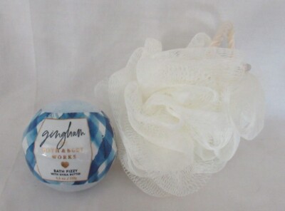 Bath & Body Works BATH FIZZY with shea butter GINGHAM with small cream LOOFAH