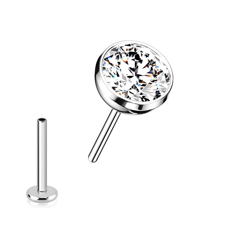 0,8mm Titan Stecksystem Labret Kristall Nasen Ohr Tragus Piercing Push in Pin KL - Bild 2 von 4