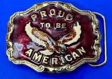Proud To Be American Patriotic Flying Soaring Eagle Enamel Western Belt Buckle