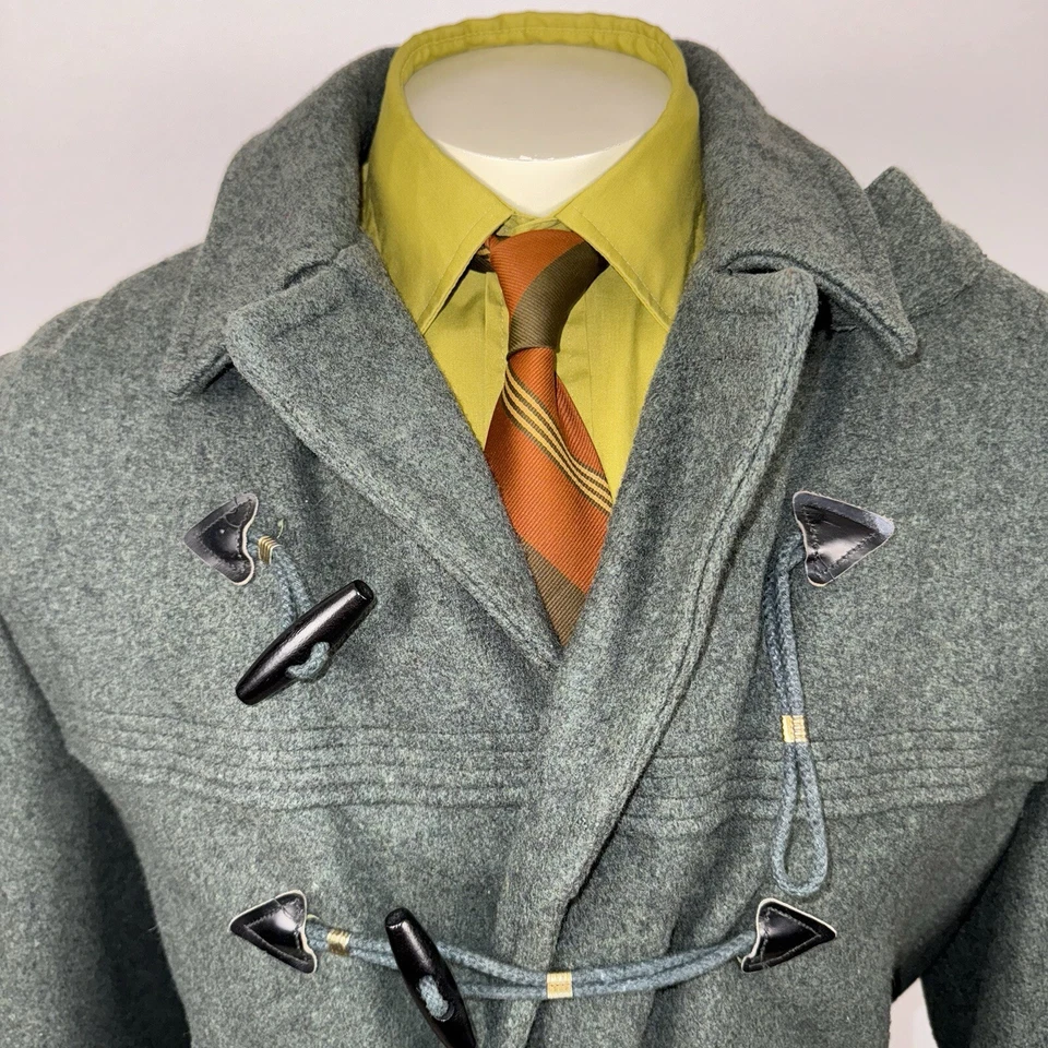 Vtg 60s Brent Pea Coat Toggle Wool Trench Pea Overcoat Jacket MCM 1960s Mens 40 - Image 4 of 4