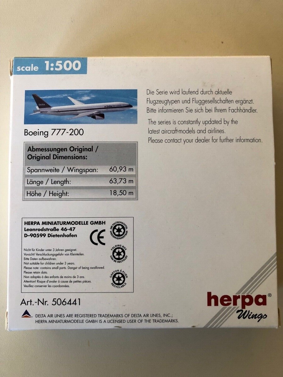 Herpa Wings 1:500 Delta Airlines Boeing 777-200 | eBay