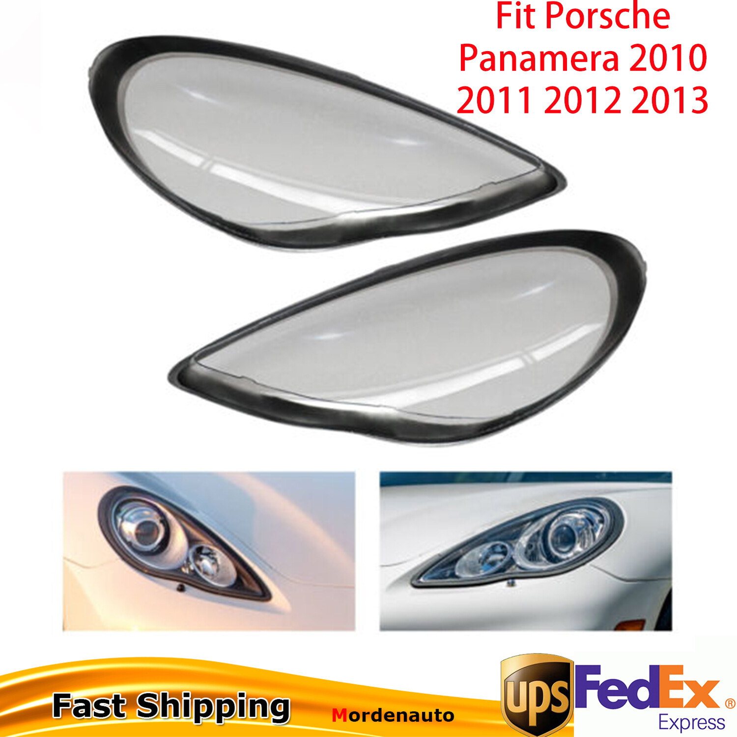 Left Right Headlight Lens Covers Pair Fit Porsche Panamera 2010 2011 2012 2013