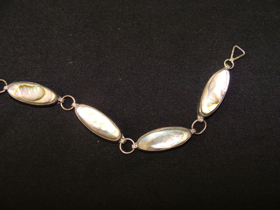 Antique bracelet… early century Mexican sterling silver & abalone…crown