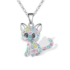 Exquisite Cat Pendant Necklace Sparkle Color Zircon with gift box