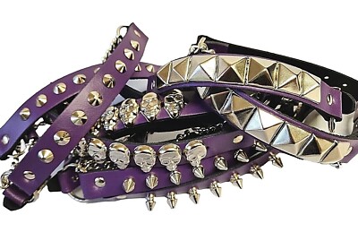 LILA Leder Nieten STIEFELRIEMEN 5# Stile EMO PUNK GOTHIC