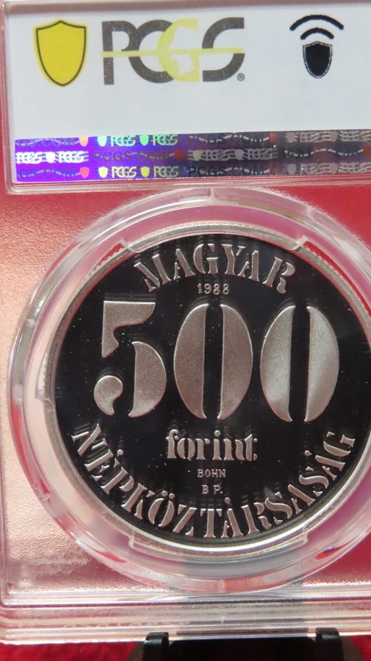 Hungría 1988 Fútbol Europeo Plata 500 Florines Fútbol PCGS PR67 Foto 4 de 4