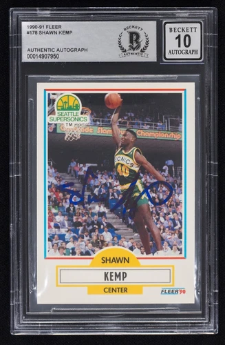 SHAWN KEMP Signed 1990 Fleer RC Card Beckett GEM MINT 10 Auto Seattle Sonics