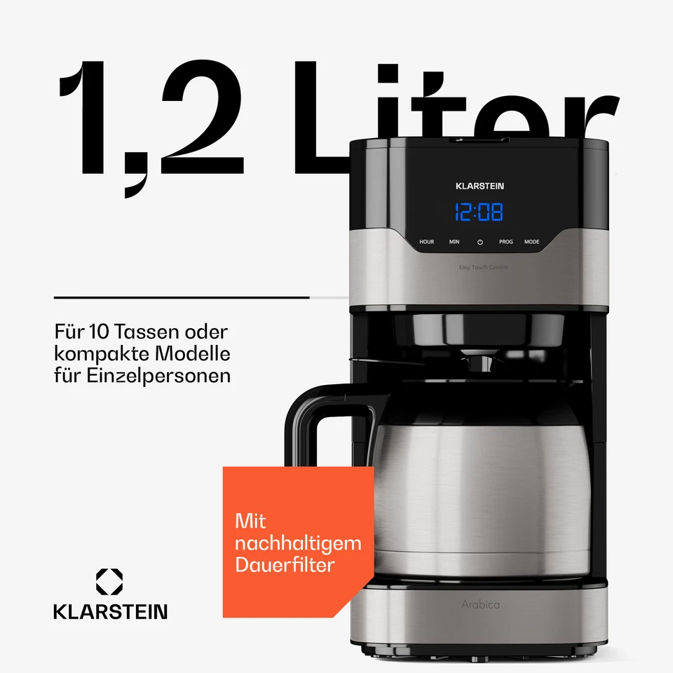 Kaffeemaschine Filterkaffee Kaffeeautomat 1,2 L Thermoskanne Edelstahl Display - Bild 3 von 4