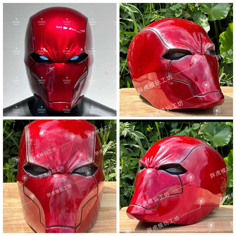 Red Hood Batman Robin Cosplay Helmet LED Eyes FRP Mask Costume