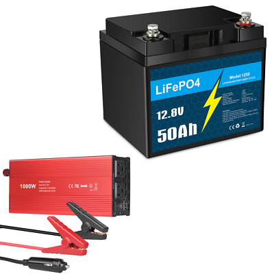 12V 50Ah LiFePO4 Lithium Battery with Inverter, Deep Cycle, for RV, Off-grid