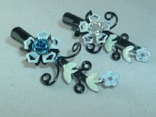GIRLS FLORAL FLOWER METAL HAIR CLIPS 2 BARRETTES UP DO HAIR ACCESSORY