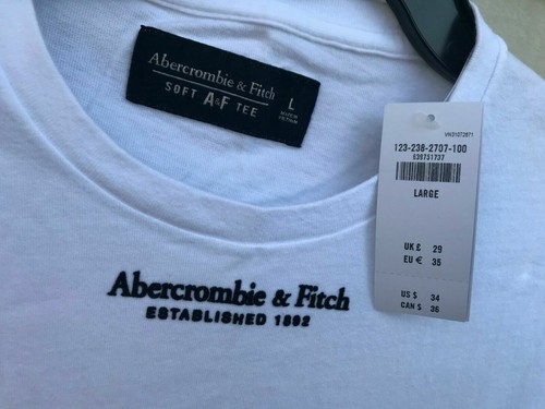 $34 MENS abercrombie fitch SOFT TEE LONG SLEEVE GRAPHIC TEE WHITE S M L XL XXL - Picture 2 of 3