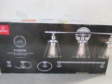 Globe Parker 3-Light Chrome Vanity Light With Clear Glass Shades and Bath Set