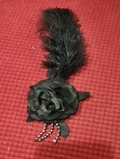 NEW Roaring 20's Flapper Headpiece Hairclip Ostrich Feather, Rose and Beads