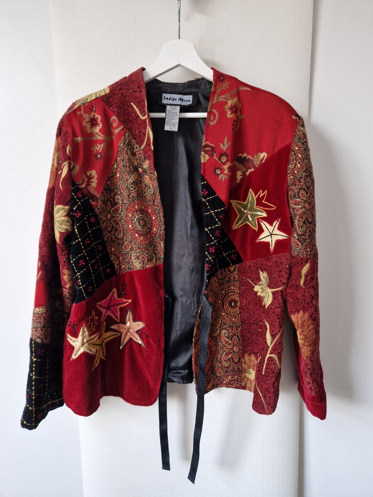Indigo Moon Red Velvet Patchwork Jacket Size L Sa… - image 15