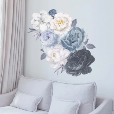 Large Blue Rose Flower Art Wall Sticker Living Room Home Background DIY l3 - image 1 of 4