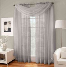 Crushed Voile Sheer Scarf Valance in Fog