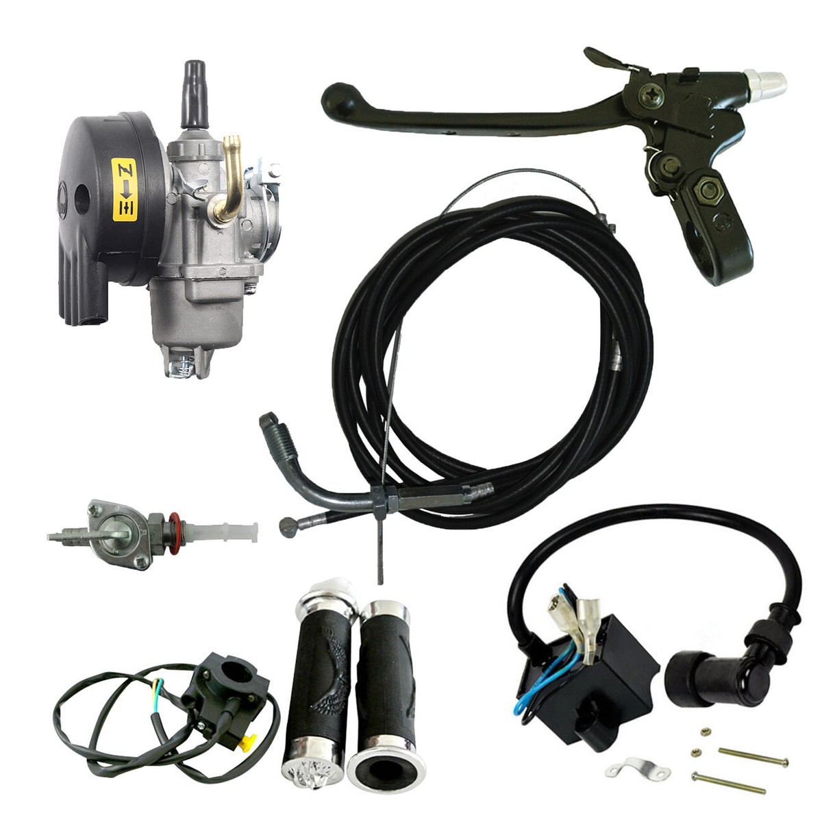 Kit Ricambi Per Bicicletta Motorizzata 49cc 80cc - Carburatore, Bobina CDI, Impugnature E Rubinetto