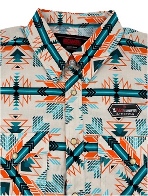 Rock&Roll Shirt Men Small Turquoise Aztec Modern Fit Pearl Snap Short Sleeve NWT