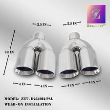 Quad 4 Out Chrome Exhaust Tip Staggered Lr Pair 2.5 Inlet Dual Wall Angle Cut Quad 4 Out Chrome Exhaust Tip Staggered Lr Pair 2.5 Inlet Dual Wall Angle Cut