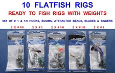 10 FLATFISH 2 HOOK BOOM RIGS WITH LEAD WEIGHT FLOUNDER DAB PLAICE FLATTY FLATTIE