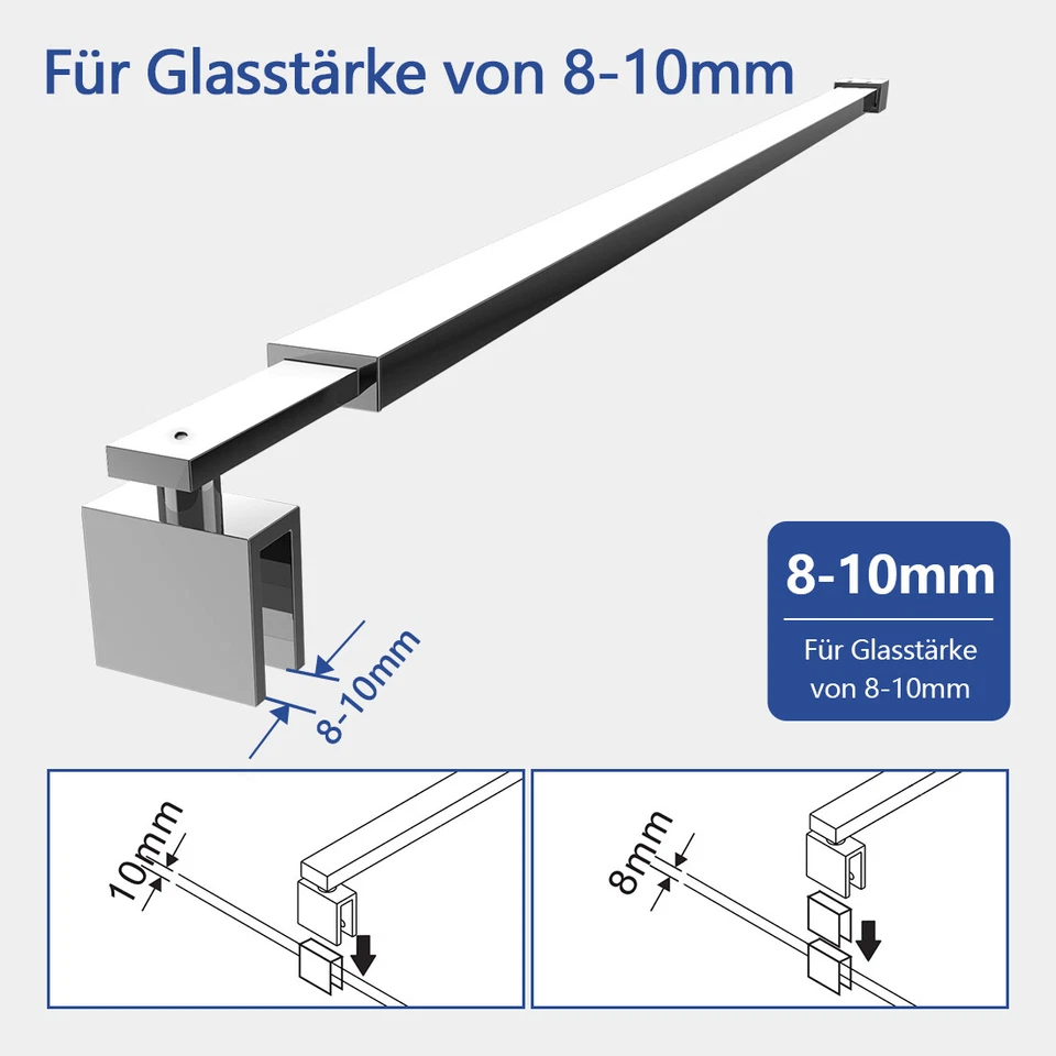 Duschwand Stabilisator Edelstahl Haltestange für 8-10mm Walk in Dusche 70-120cm