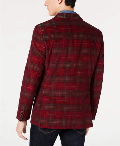 Red Plaid Corduroy Sport Coat 46L 