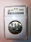 1965 50C SMS  Kennedy Half Dollar ANACS MS66 Solid Looking Coin!
