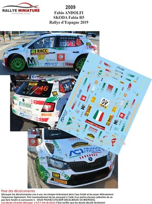 DECALS 1/32 REF 2009 SKODA FABIA ANDOLFI RALLY CATALUNYA 2019 WRC RALLY