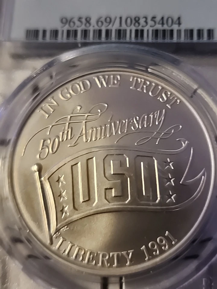 1991-D $1 USO--SEE STORE WW1-WW2 MEDALS -GRADED CURRENCY- HIGH GRADE PCGS COINS - Image 2 of 4