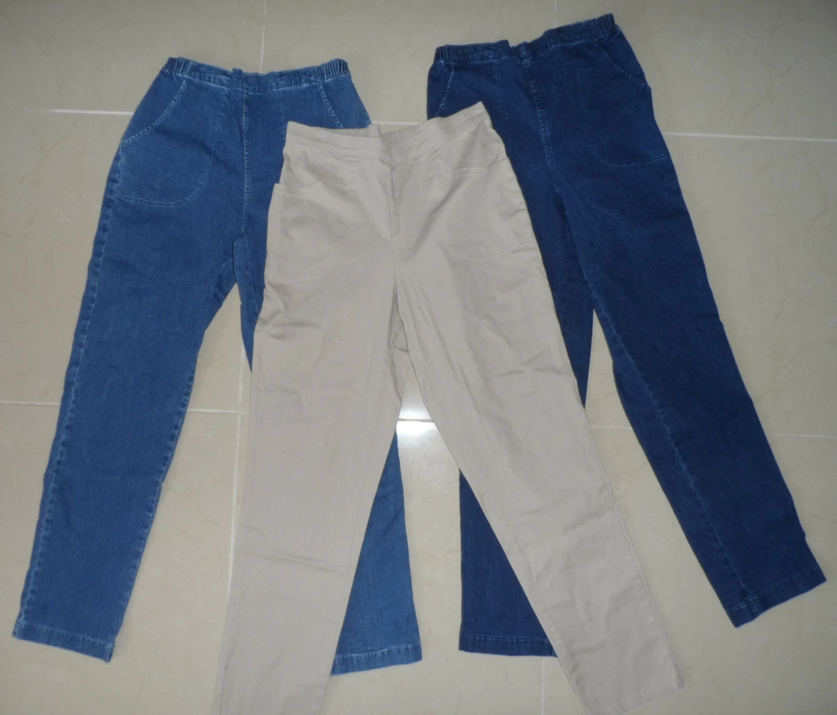 Size M 8 10 Avg Blue Black Khaki Stretch Denim Jeans Pants Pull on Elastic Waist