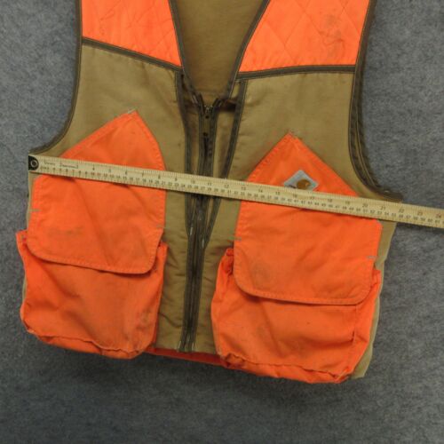 VTG Carhartt Vest Mens Large Brown Orange VU250 Hunting Game Bag Distressed 90s - Picture 10 of 24