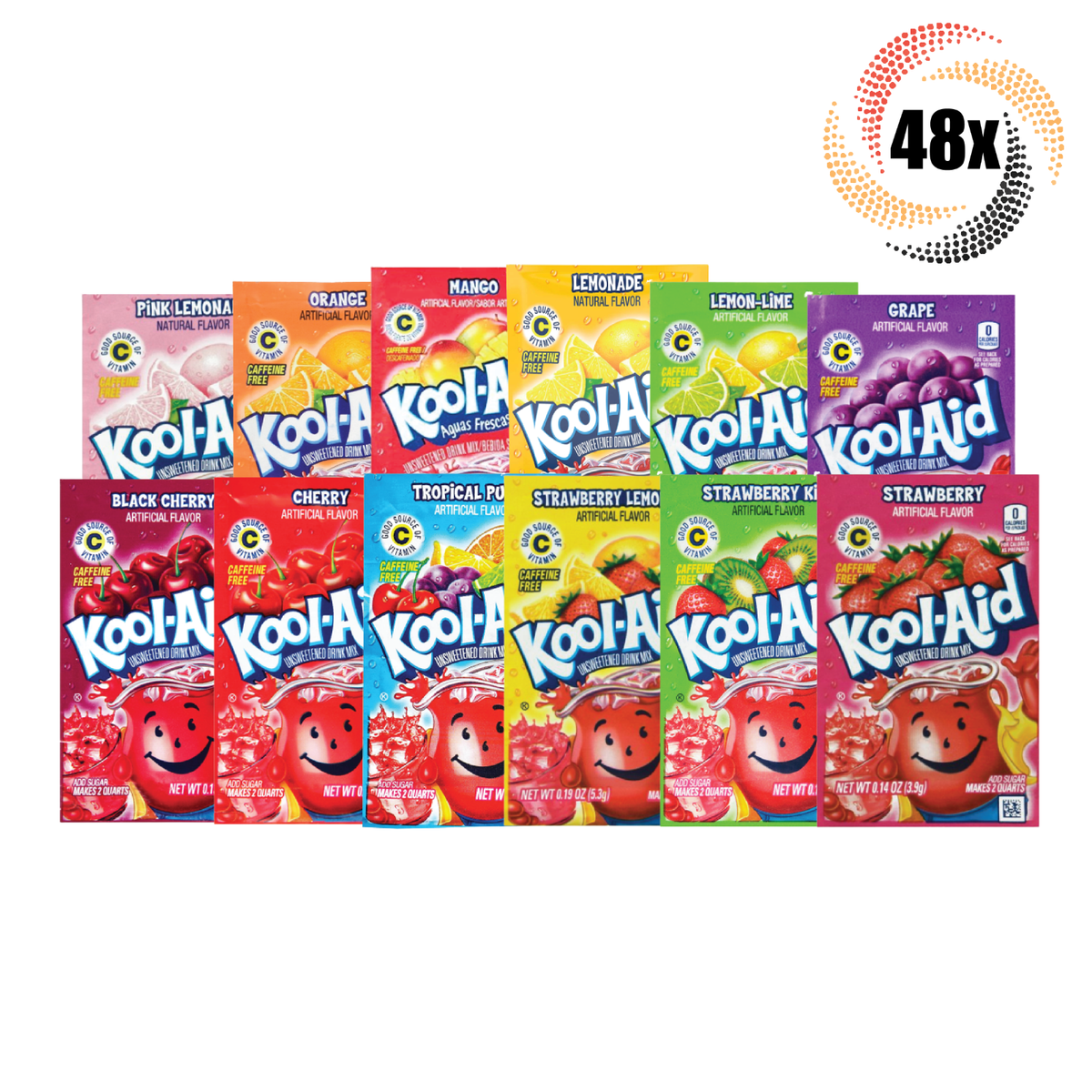 48x Packets Kool-Aid Variety Flavor Caffeine Free Soft Drink Mix