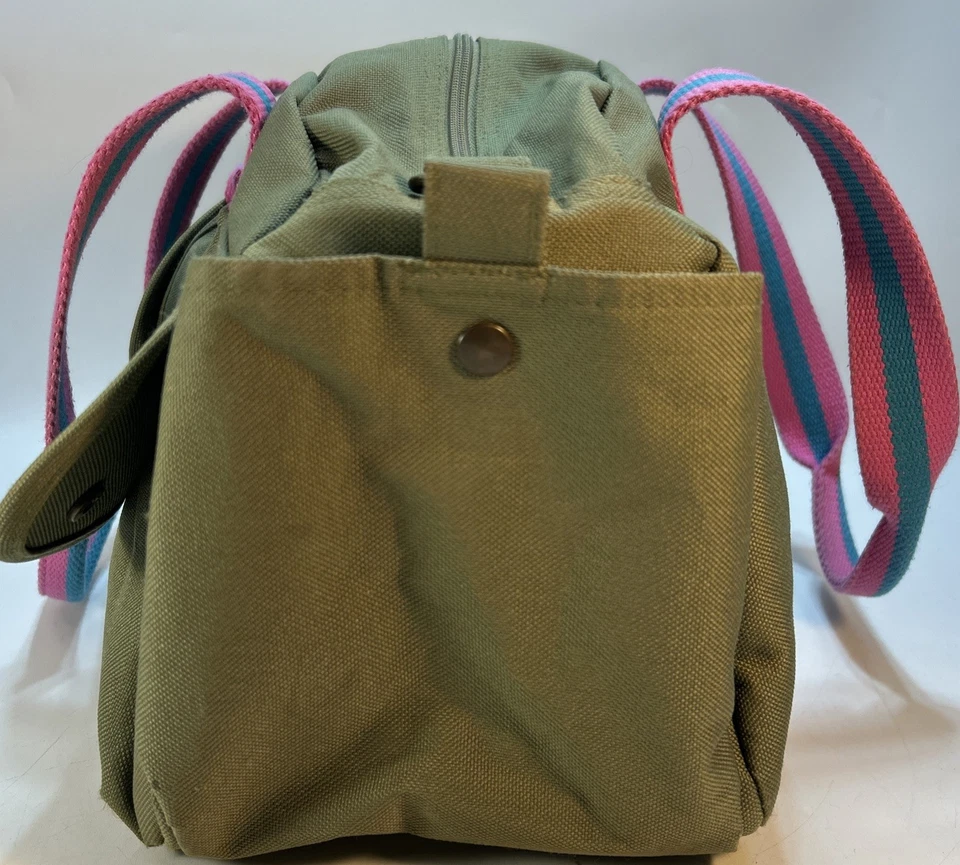 Bolsa tote de lona verde 15 pol. Ralph Lauren Bolsa com alças/alças rosa/azul - Imagem 3 de 4