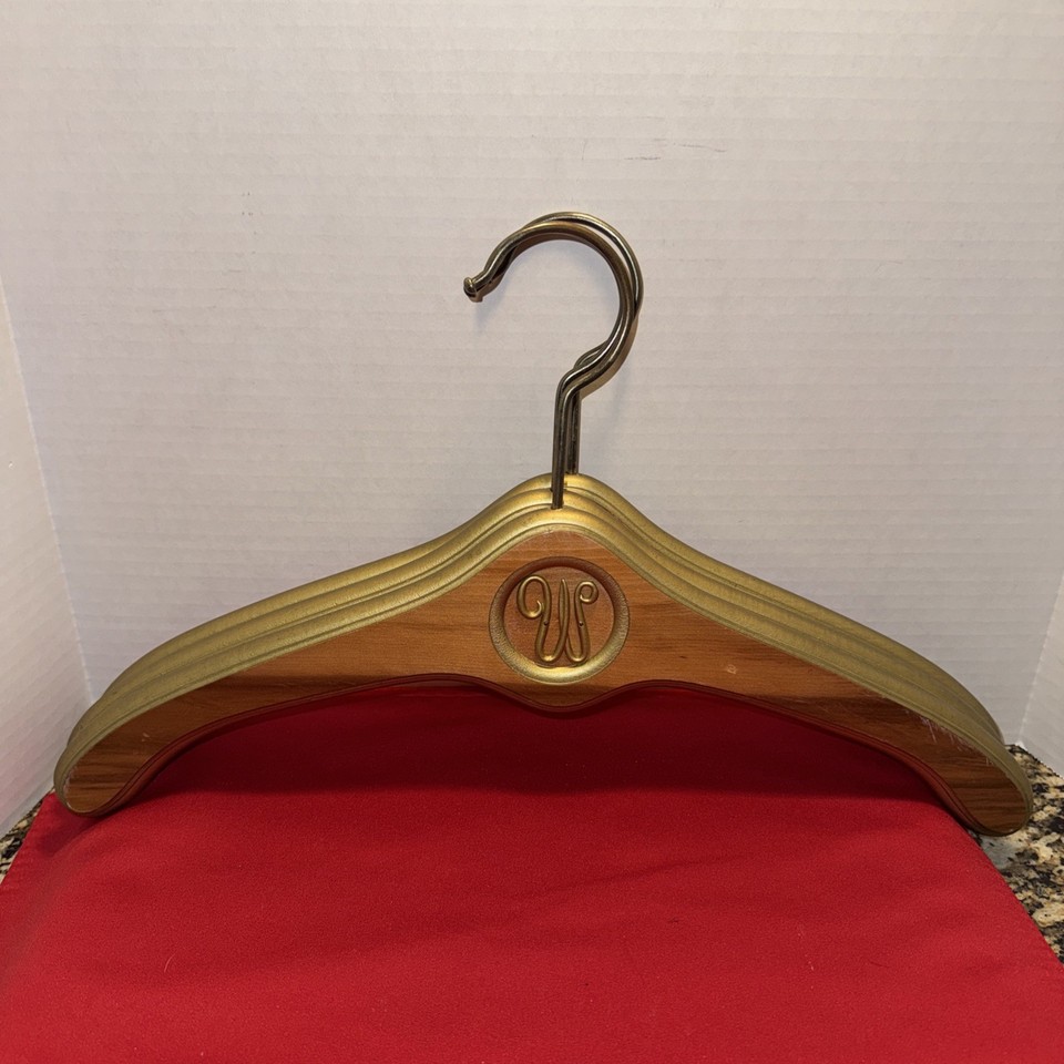 Vintage Hollywood Regency Wood Monogram W Hangers Gold Trim Lot 3 19in
