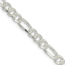 Sterling Silver 5.5mm Pave Flat Figaro Chain Necklace