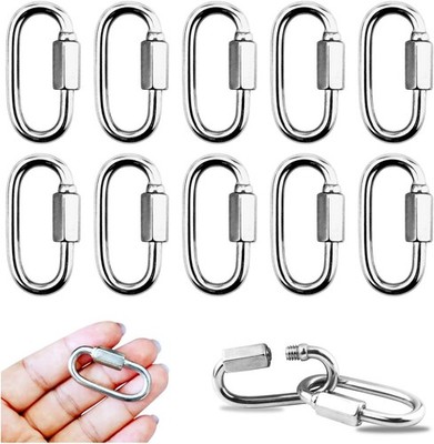 10 Pack 304 Stainless Steel M3.5 Chain Link, 1/8 Inch D Shape Locking Quick Chai