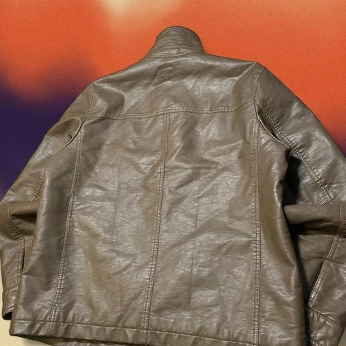 Dockers Men’s Brown Leather Jacket Stand-Up Collar Full Zip Quilted Lined L image 4