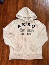 Men  s Medium Aeropostale Aero New York Full Zip Light Gray Preppy Hoodie