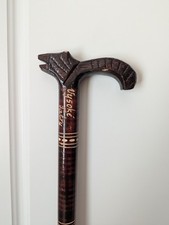Bear Head Hand Carved Walking Cane Wooden Walking Stick 35" W Metal Tip Slovakia