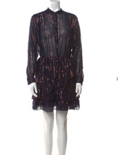 Ulla Johnson Metallic Shirtdress Womens Size 2 Blue Beaded Tassel Boho Chic