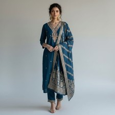 Party Wear Suit Neck Embroidery And Back Embroidery With banarsi Dupatta Size -L