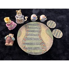 Vintage Miniature Cat Tea Set Anthropomorphic Resin Figurines Garden Base 8pc