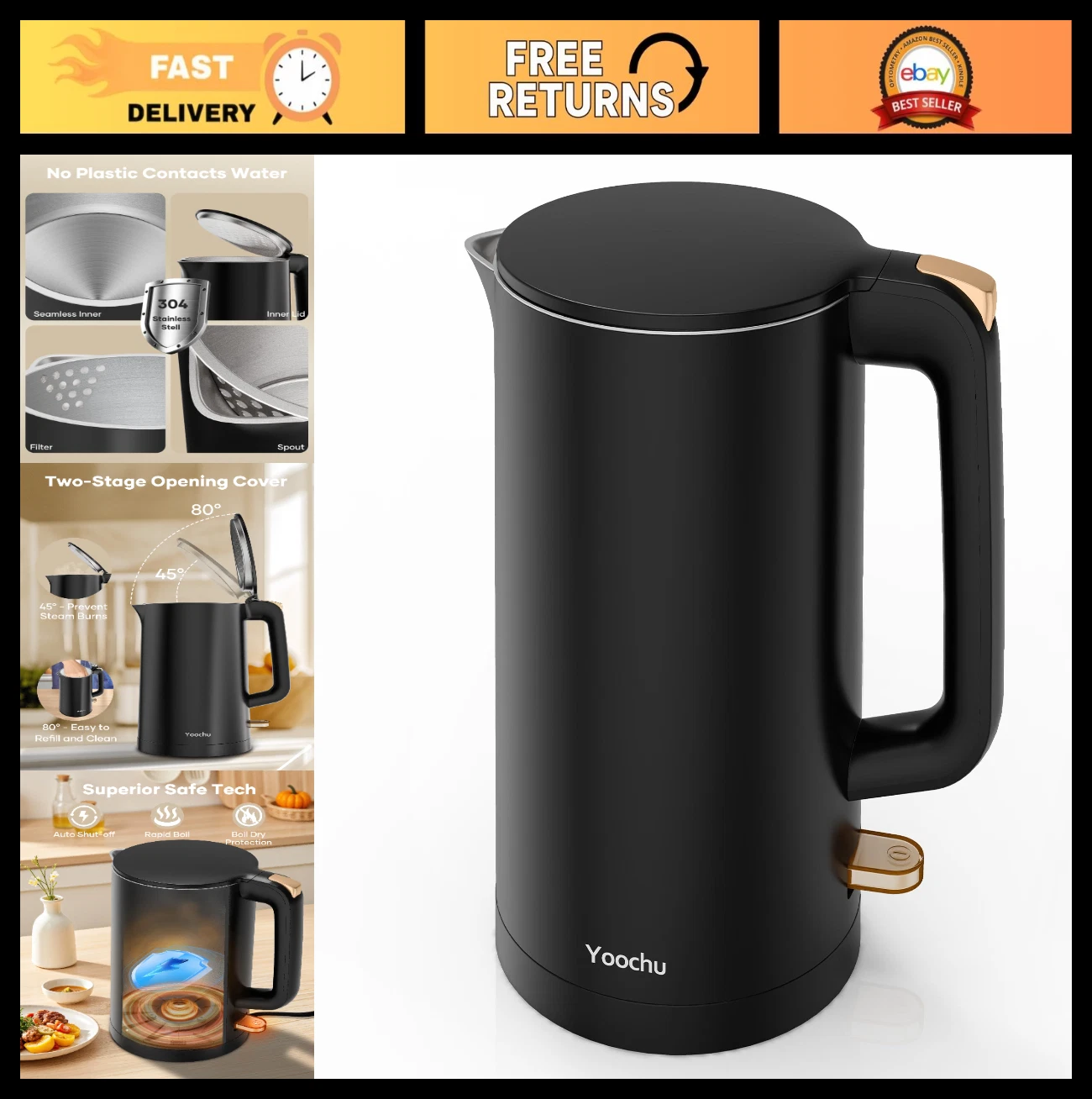 1.7L Electric Kettle - Double Wall Stainless Steel, 1500W Cool Touch Water Boile
Opens in a new wind