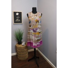 Calvin Klein Silk Multi-Color Shift Sleeveless Zip Dress Size 10
