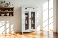 schönes restauriertes Gründerzeit Weichholz Vertiko-Vitrine in Weiß