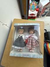 Cara's Loft Collectibles Pair of Porcelain Dolls in Plaid Dresses
