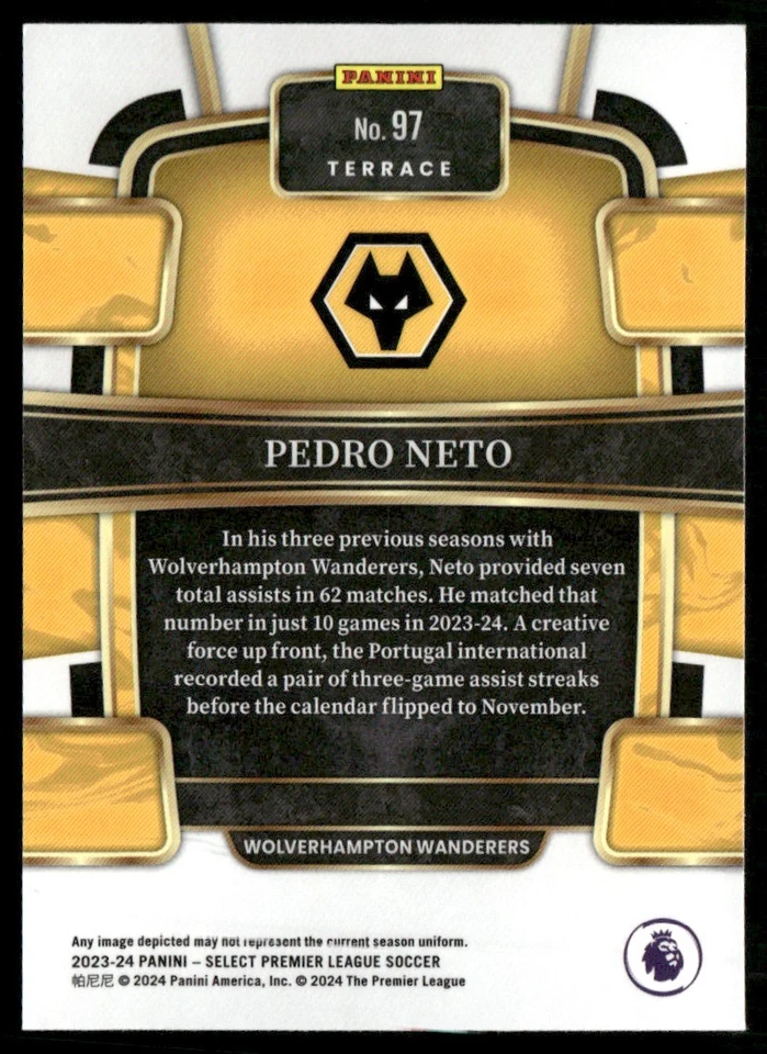 2023 PANINI SELECT PREMIER LEAGUE PEDRO NETO WOLVERHAMPTON WANDERERS #97 - Image 2 of 2