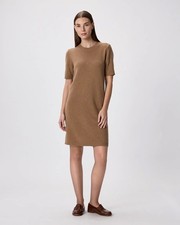Quince Mongolian Cashmere Short Sleeve Mini Dress Teak Tan Size S
